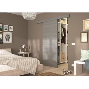 - Kit porte coulissante + rail + bandeau Brazil - H.204xL.83xP.4 cm - Chêne gris