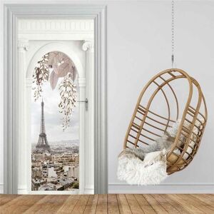 Autocollant Porte 3D Paysage Urbain De La Tour Eiffel 77 X 200 Cm Art Stickers De Porte Pvc Imperm¿¿able Trompe L'?il Papier Peint Murale Pour Salon Cuisine Chambre Salle De Bain Decoration - Publicité