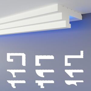 HEXIMO profilé de joint d'ombre LED moulures de stuc, éclairage indirect XPS-styrofoam moulures de plafond de construction sèche pour revêtement de mur-plafond (échantillon HLED 13) - Publicité