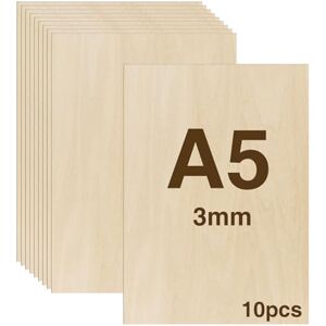 WISYOK 10pcs Contreplaqué 2mm, Planche Bois A5, Feuille de Bois Rectangulaire, Plaque Bois Brut Bouleau, Bois Brut Non Finie, Panneau Feuille Découpe Laser pour Pyrogravure, Maquette 210*150*3mm - Publicité