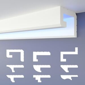 HEXIMO Profilé de joint d'ombre LED  moulures, éclairage indirect XPS plafond sec en polystyrène moulures murales profilé de plafond en corniche lumineuse (échantillon HLED 2) - Publicité