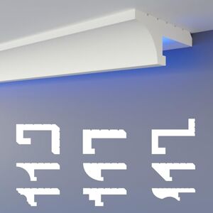 HEXIMO Profilé de joint d'ombre LED  moulures, éclairage indirect plafond en XPS polystyrène sec éclairage de plafond en moulures (échantillon HLED 14) - Publicité