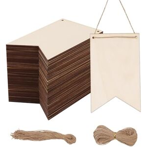 BOSCOW 48 Pièces Panneaux en Bois à Suspendre, 145x92mm Panneau en Bois Non Fini avec Corde de Jute, Panneau Vierge en Bois pour Projets Artistiques, Décoration Murale, Loisirs Créatifs et Cadeaux - Publicité