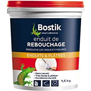 Bostik Enduit de Rebouchage Prêt à l'Emploi Tous Supports Rebouchage et Égalisation de Trous et Fissures Jusqu'à 1 cm Joint Plaque de Plâtre 1 Pot de 1.5 kg - Publicité