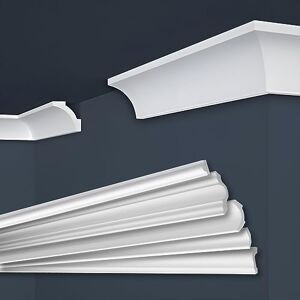 Marbet Design Plinthes de plafond Marbet en polystyrène XPS Plinthes en stuc de haute qualité, légères et robustes, au design moderne (2 mètres E-12-80x80mm) Finition murale - Publicité