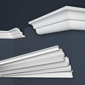 Marbet Design Plinthes de plafond Marbet en polystyrène XPS Plinthes de stuc de haute qualité légères & robustes au design moderne (2 mètres E-21-80x80mm) Pièce d'angle - Publicité