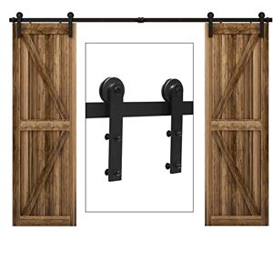 CCJH 228cm/7.5FT Rail porte coulissante,Quincailleri Kit de Rail pour Porte Coulissante,double porte coulissante,Noir - Publicité