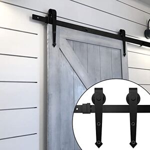 Ikodm Kit complet de ferrures de porte coulissante, système de porte coulissante, 200 cm, pour porte simple en bois, portes coulissantes, portes de grange, acier au carbone, noir, flèche - Publicité