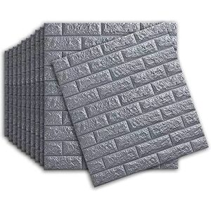 URCheers Lot de 10 panneaux muraux 3D autocollants Imitation brique Arrière-plan de jardin d'enfants Décoration murale Résistant à l'humidité Pour salle de bain, balcon, cuisine, 77 x 70 cm (gris - Publicité