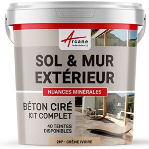 ARCANE INDUSTRIES Béton ciré extérieur pour sol mur terrasse escalier enduit décoratif minéral en kit 2 m² (en 2 couches) Creme Ivoire - Publicité