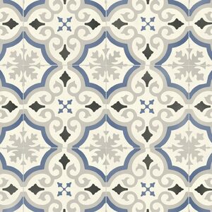 Sol Vinyle Textile Rénove - Effet carreaux de ciment arabesques - Bleu et gris