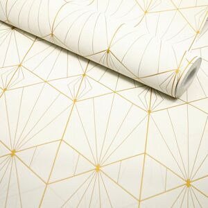 Papier peint vinyle sur intisse - Art deco - Creme motif geometrique or - Rouleau(x)