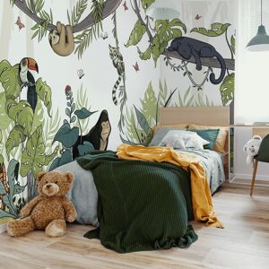 Acte Deco Papier peint panoramique enfant jungle couleurs clair 170 x 250 cm ver Vert 170x250x1cm