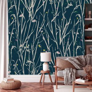 Acte Deco Papier peint panoramique herbes folles 450 x 250 cm bleu nuit