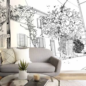 Acte Deco Papier peint panoramique village en fleurs 525 x 250 cm noir et blanc