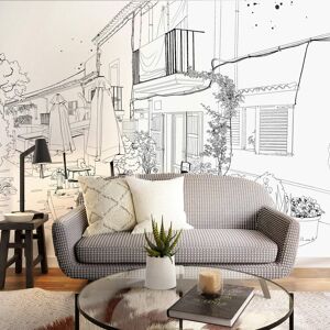 Acte Deco Papier peint panoramique terrasse d'été 150 x 250 cm noir et blanc