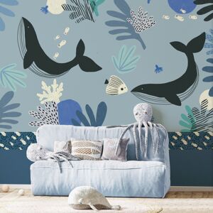 Acte Deco Papier peint panoramique enfant baleines bleu 150x250cm