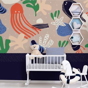 Acte Deco Papier peint panoramique enfant crabes bleu 450x250cm