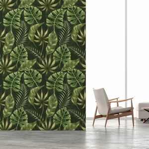 Hexoa Papier peint motif feuilles vertes emeraudes 156x270cm