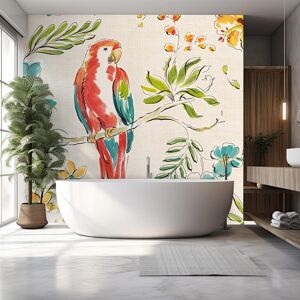 Hexoa Papier peint exotique motif perroquet et fleurs 260x270cm