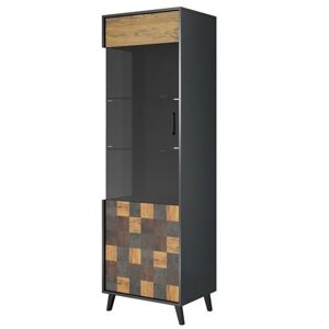 Non communiqué Vitrine grise et style bois patchwork 192 cm Patch Anthracite et décor bois - Publicité