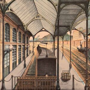 Maison Images d'Epinal Papier peint panoramique Gare de Chemin de Fer