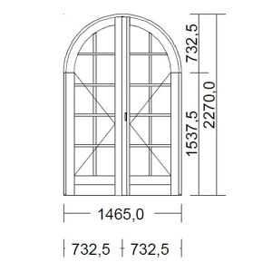 Porte Fenêtre Bois Cintrée Largeur 146,5 x Hauteur 227 cm 2 vantaux