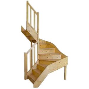 Levigne Escalier double quart tournant en sapin - Sans contremarche sans rampe