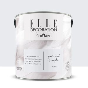 ELLE DECORATION Pittura per interni super lavabile,  by Crown bianco pure & simple 601 opaco, 2.5 L