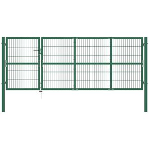 vidaXL Cancello di Recinzione con Paletti 350x120 cm in Acciaio Verde