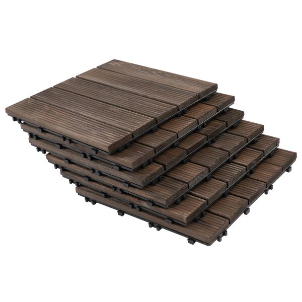 outsunny piastrelle per esterni pavimento in legno, set 27 pezzi montaggio a incastro, 30x30x2.5 cm
