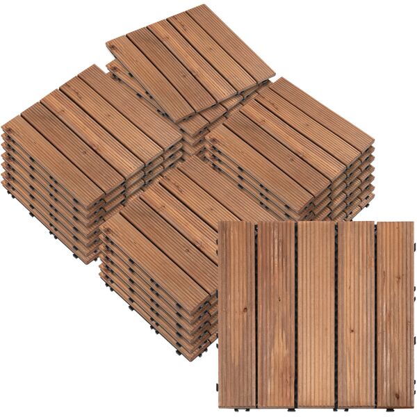 outsunny piastrelle per esterni pavimento in legno, set 27 pezzi montaggio a incastro, 30x30x2.5cm