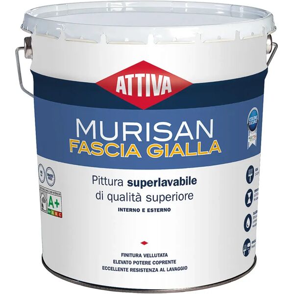 attiva idropittura superlavabile  14 l murisan fascia gialla opaco 6-7 m² con 1 l a 2 mani