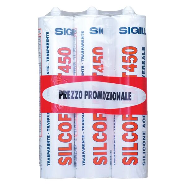 sigill kit 3 siliconi acetici silcoflex  280 ml trasparente multiuso