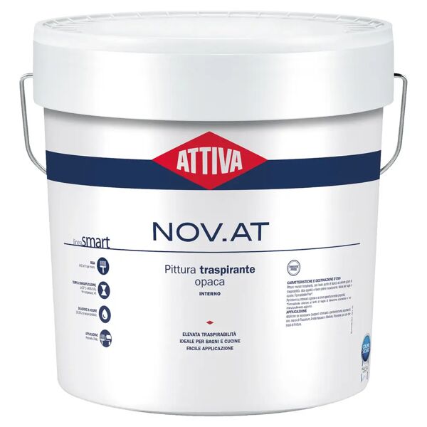 attiva idropittura traspirante  5 l nov.at opaca bagni e cucine 3-4 m² con 1 l a 2 mani