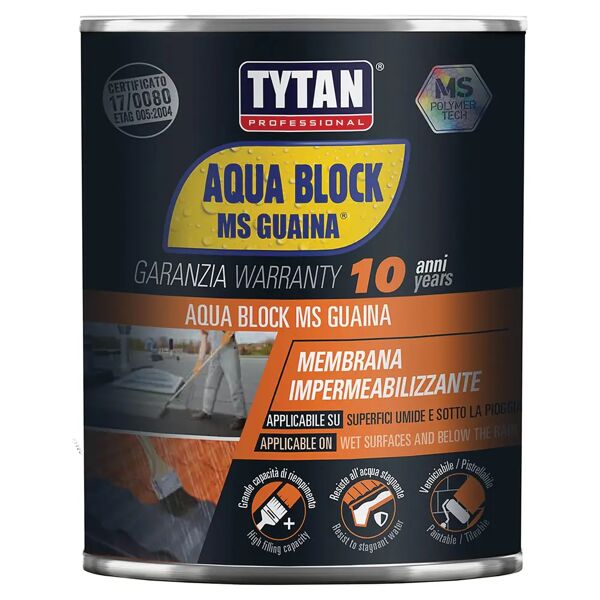 tytan guaina liquida  ms aqua block 1 kg bianca spessore 3 mm 3 kg con 1 m² verniciabile
