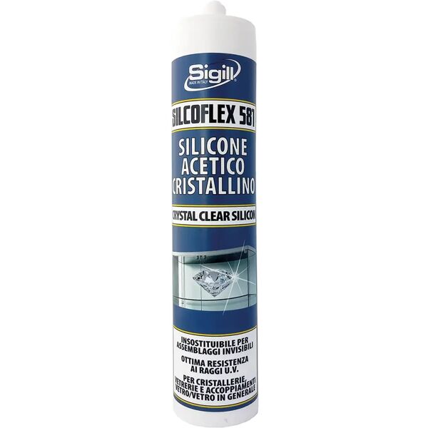 sigill silicone acetico silcoflex 581  300 ml super trasparente cristalli specchi ceramiche