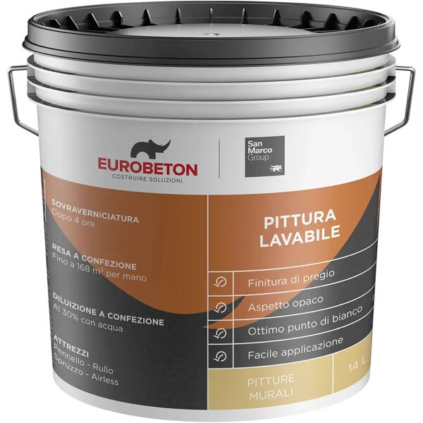 eurobeton sanmarco pittura lavabile  14 l bianco 5-6 m² con 1 l a 2 mani