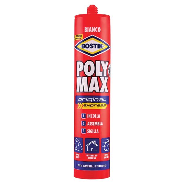 bostik adesivo polymax original  425 g express bianco incolla e sigilla tutti i materiali