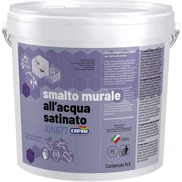 cipir smalto all'acqua satinato  bianco 14 l tutti i supporti 8-10 m² con 1 l pronto uso