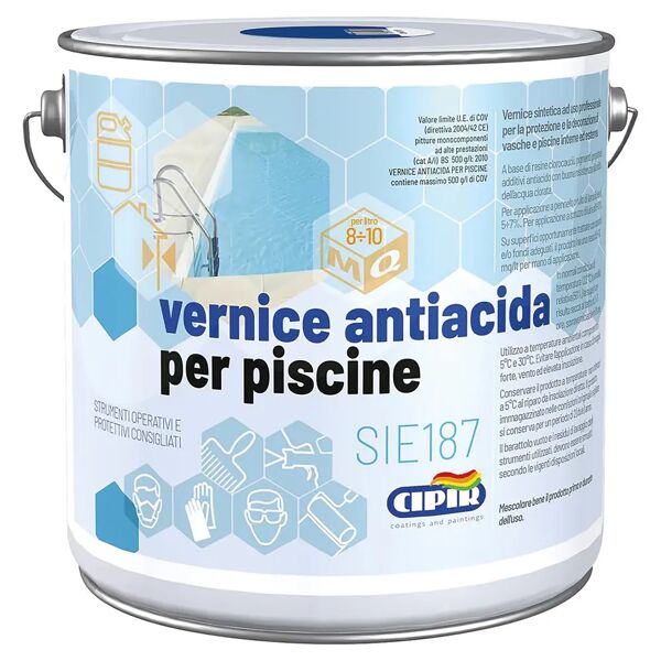 cipir vernice antiacida piscine  2,5 l azzurro 10-12 m² x 1 l diluito con solvente nitro