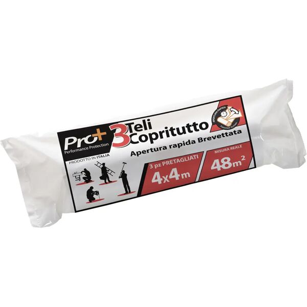 pro+ set 3 teli copritutto  4 x 4 m 48 m² in rotolo apertura rapida brevettata