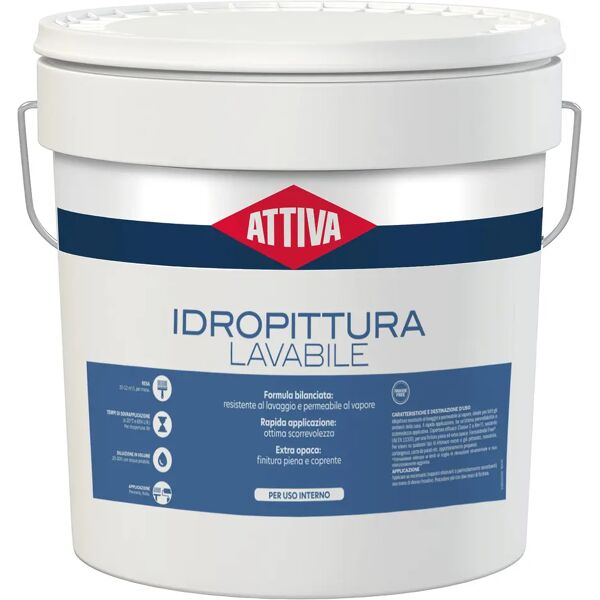 attiva idropittura lavabile  14 l bianca 5-6 m² con 1 l a 2 mani