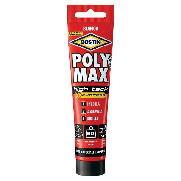 polymax adesivo poymax high tack bostik 165 g express bianco incolla in verticale e in sospeso