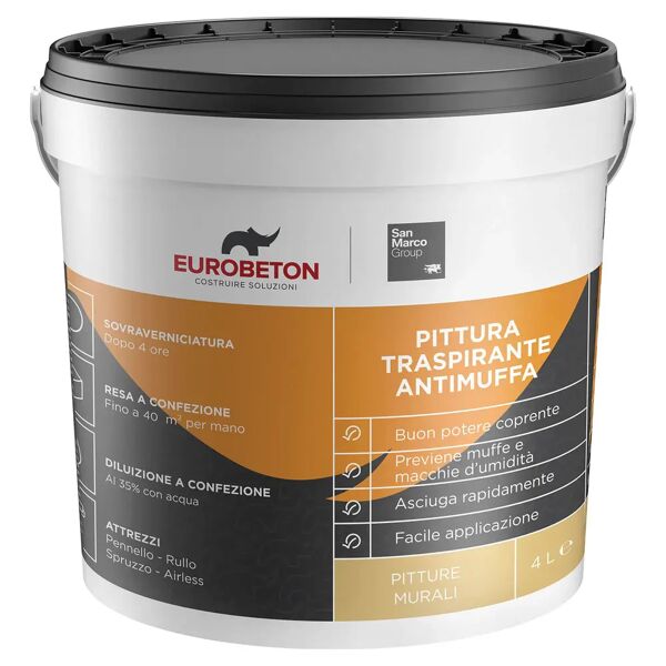 eurobeton sanmarco pittura antimuffa eurobeton smarco 4 l bianco traspirante 4-5 m² con 1 l a 2 mani