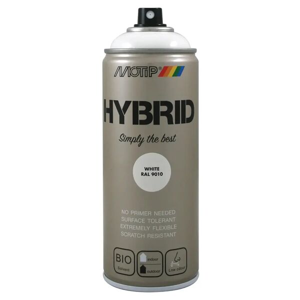 motip vernice spray hybrid ral 9010  bianco puro 400 ml 2,5 - 3,5 m² con 1 l