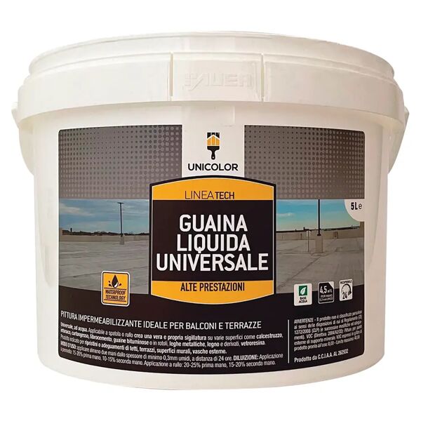 unicolor guaina liquida  bianca 5 l  per cemento e fibrocemento  4/5 m²/l spessore 0,3mm