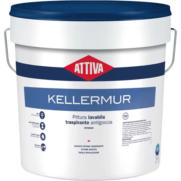 attiva idropittura lavabile traspirante  14 l kellermur bianco 5-6 m² con 1 l a 2 mani