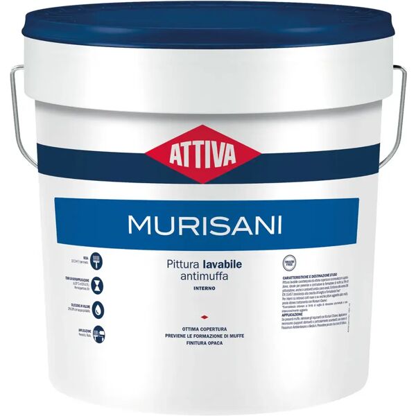 attiva idropittura antimuffa  12,5 l bianco lavabile murisani  6-7 m² con 1 l 2 mani