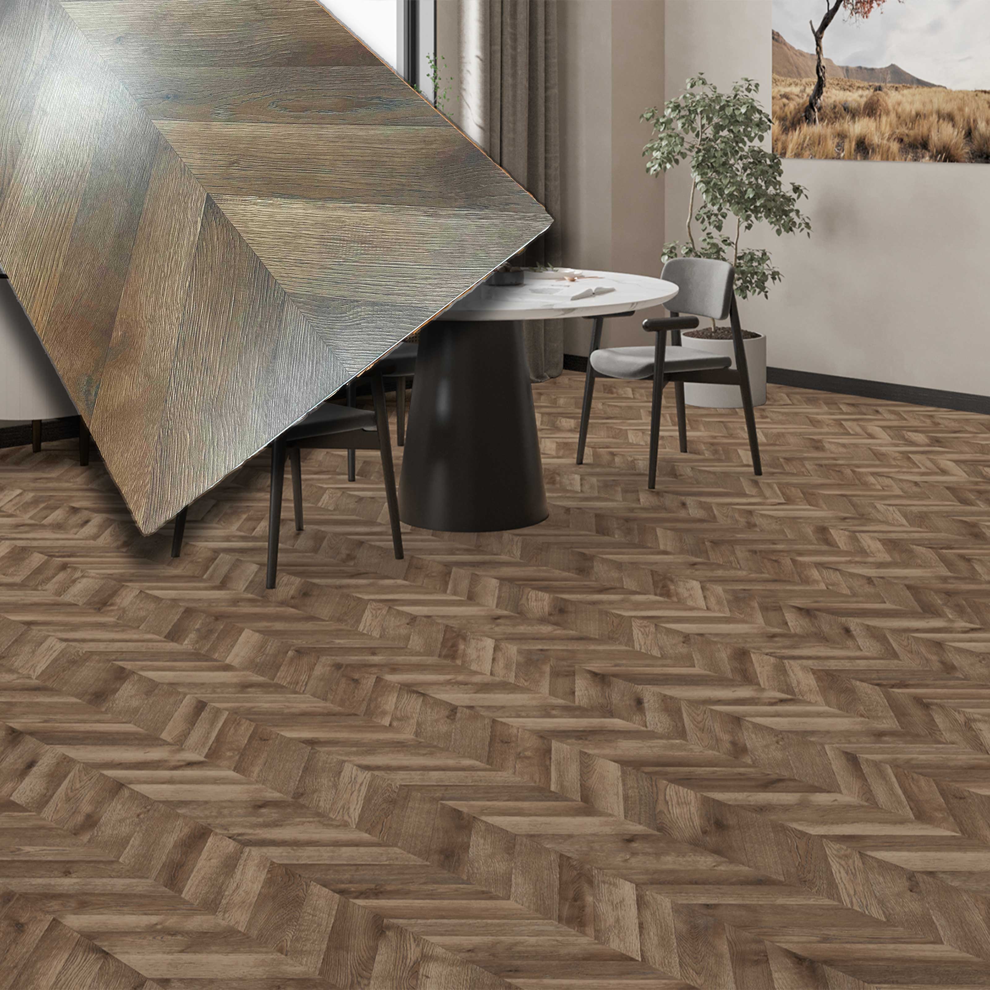 Eternal Parquet Pavimento in laminato AC4 10mm Click Spazzolato OLD CHEVRON 10x402x1206mm - 15 anni garanzia